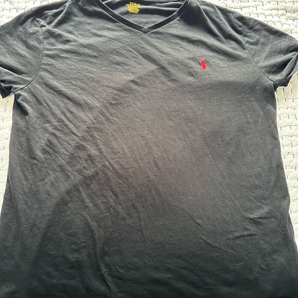Men’s Large Black Ralph Lauren Polo Cotton V Neck Short Sleeve Tee-Shirt - Picture 3 of 6
